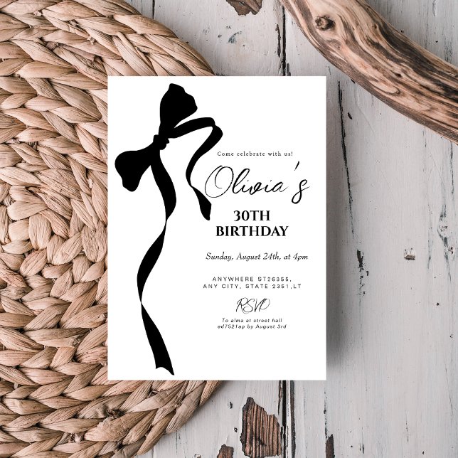 Invitación Modern black bow 30th birthday party invitation (Subido por el creador)