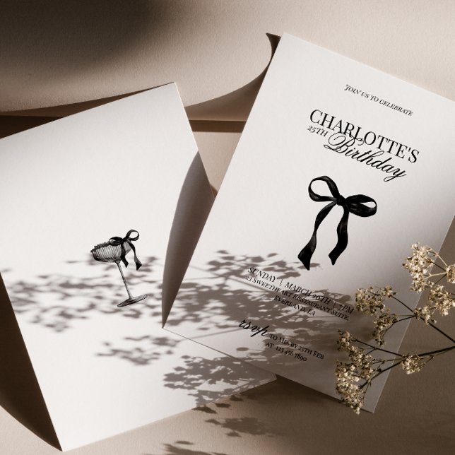 Invitación Modern Black Bow Birthday Invitation (Subido por el creador)