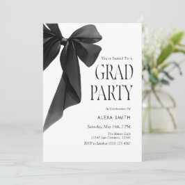 Invitación Modern Black Bow Graduation Elegant Minimalist