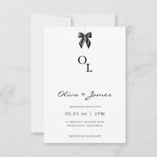 Invitación Modern Black Bow Monogram Wedding Invitation