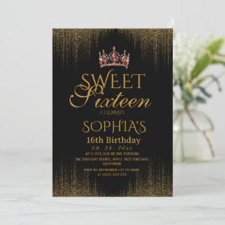 Invitación Modern Black Chic Sweet 16 Birthday