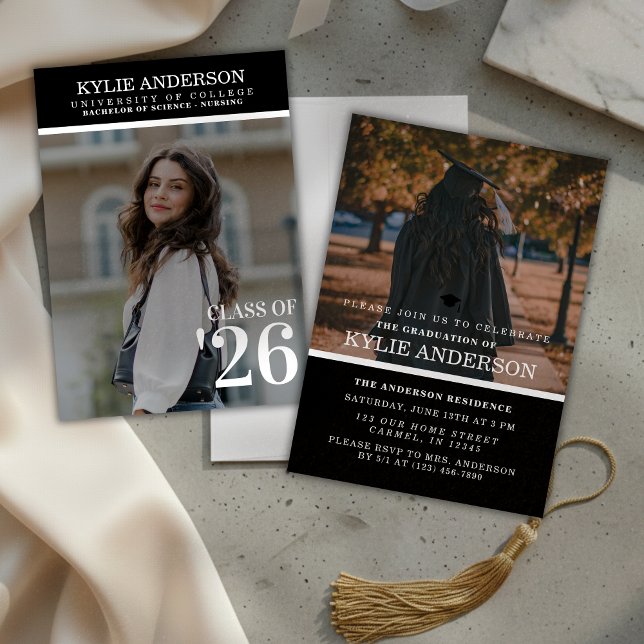 Invitación Modern Black College Graduation Senior Photo (Modern Black College Graduation Senior Photo Invitation)