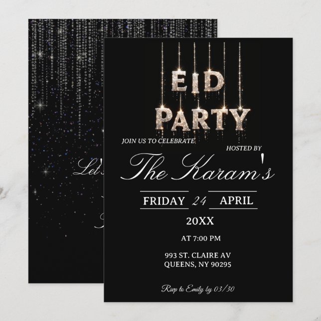 Invitación Modern Black elegant Eid Party Invitation  (Anverso / Reverso)