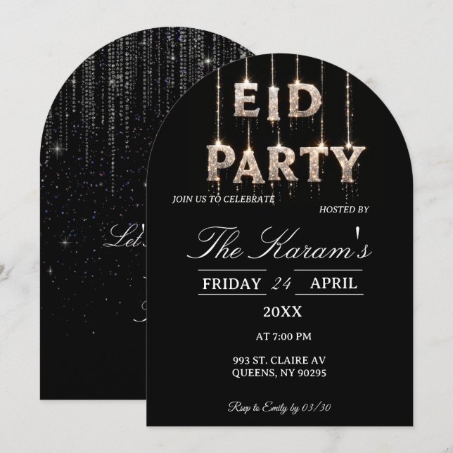 Invitación Modern Black elegant Eid Party Invitation Card (Anverso / Reverso)