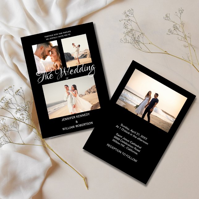 Invitación Modern Black Elegant Script Photo Classic Wedding  (Subido por el creador)