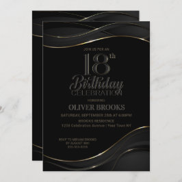 Invitación Modern Black Gold 18th Birthday Party