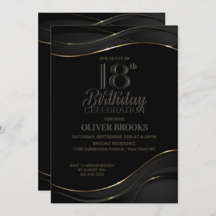 Invitación Modern Black Gold 18th Birthday Party