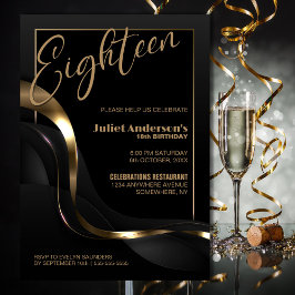 Invitación Modern Black Gold 18th Birthday Party
