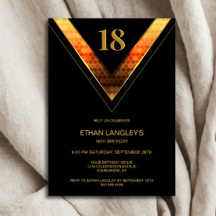 Invitación Modern Black Gold 18th Birthday Party