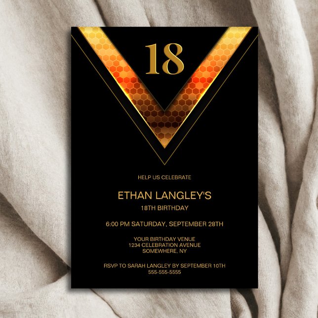 Invitación Modern Black Gold 18th Birthday Party (Subido por el creador)