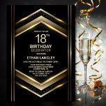 Invitación Modern Black Gold 18th Birthday Party<br><div class="desc">Invite a sus amigos y seres queridos con esta moderna invitación de fiesta de cumpleaños 18 en negro y oro que incluye un área de texto de personalizable que le permite incluir sin esfuerzo todos los detalles necesarios para su celebración especial de cumpleaños, incluyendo la fecha, hora, lugar e información...</div>