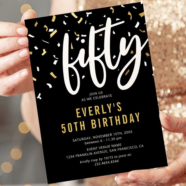 Invitación Modern Black & Gold 50th Birthday Party Invitation (Subido por el creador)