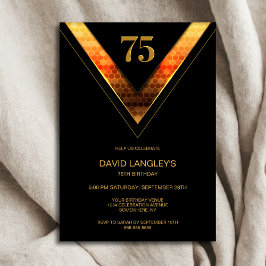 Invitación Modern Black Gold 75th Birthday Party