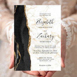 Invitación Modern Black Gold Agate Marble Wedding