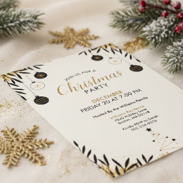 Invitación Modern Black Gold Christmas Party Invitation