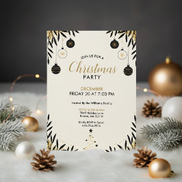 Invitación Modern Black Gold Christmas Party Invitation