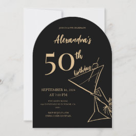 Invitación Modern Black Gold Cocktail 50 cumpleaños