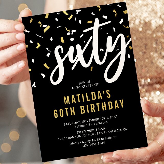 Invitación Modern Black & Gold Fiesta de cumpleaños número 60 (Subido por el creador)