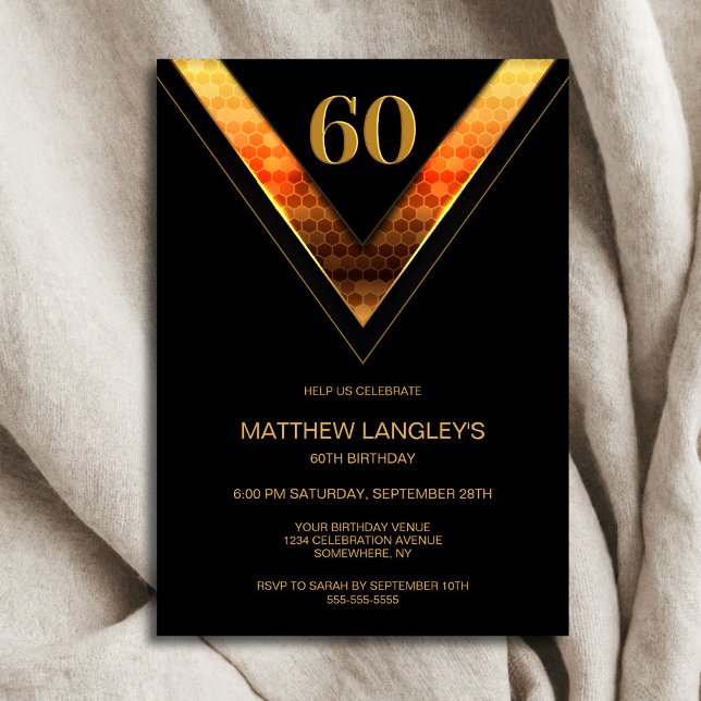 Invitación Modern Black Gold Fiesta de cumpleaños número 60 (Subido por el creador)