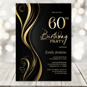 Invitación Modern Black Gold Fiesta de cumpleaños número 60