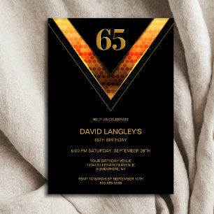 Invitación Modern Black Gold Fiesta de cumpleaños número 65