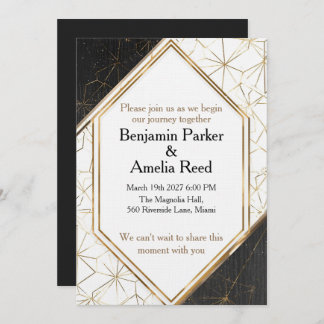 Invitación Modern Black Gold Geometric Wedding Invitation