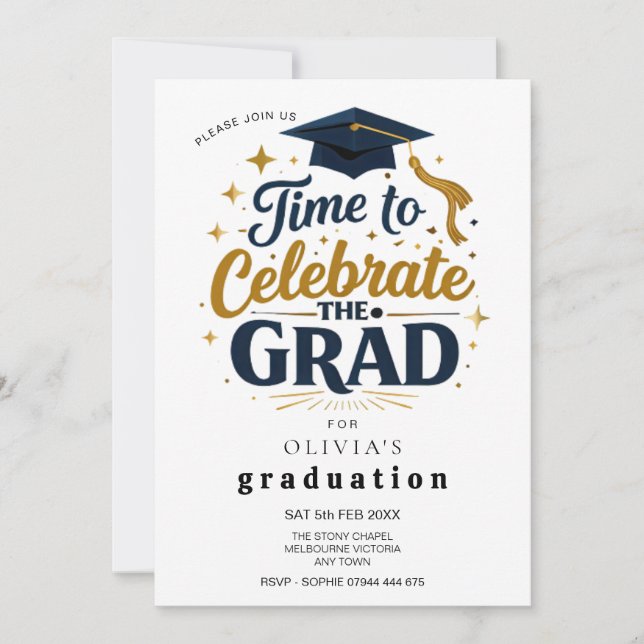 Invitación Modern Black & Gold Graduation Party (Anverso)
