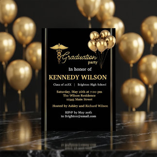 Invitación Modern Black Gold Graduation Party 2026