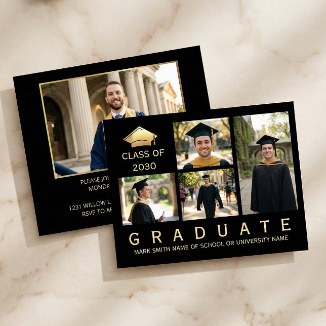 Invitación Modern Black & Gold Graduation Photo Invitation (#Graduation2026
#ClassOf2026
#GradParty2026
#GraduationInvitation
#GraduationCard#BlackAndGoldDesign)