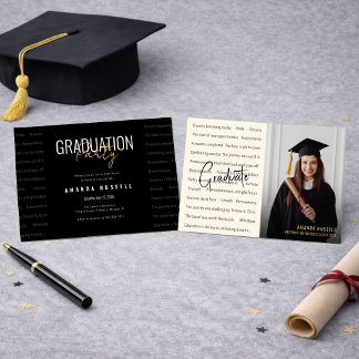 Invitación Modern Black & Gold Photo Graduation Party 