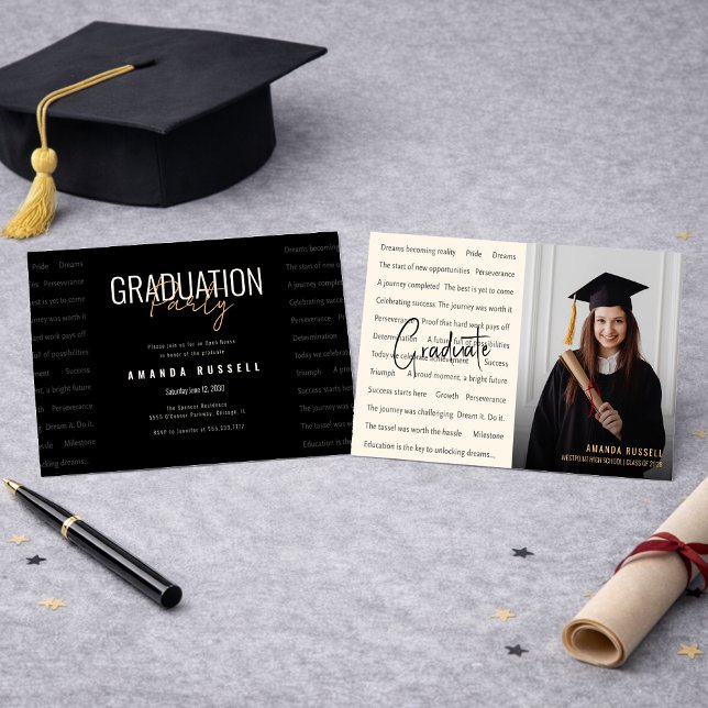Invitación Modern Black & Gold Photo Graduation Party  (Subido por el creador)