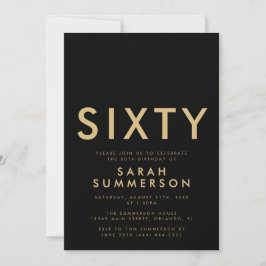 Invitación Modern Black Gold Sixty 60th Birthday Party