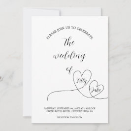 Invitación Modern Black Heart Calligraphy Script Boda