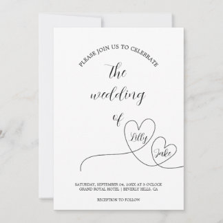 Invitación Modern Black Heart Calligraphy Script Boda