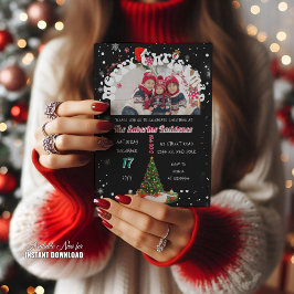 Invitación Modern Black Merry Christmas Photo Graffiti Party 