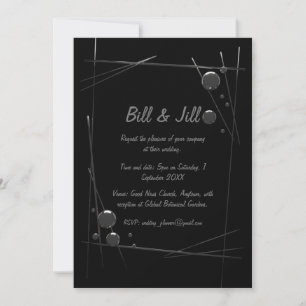 Invitación Modern Black Metallic Abstract Line Art Boda