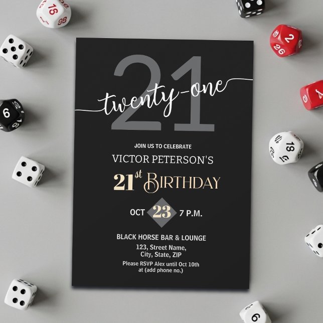 Invitación Modern Black Minimalist Men 21st Birthday Party (Subido por el creador)