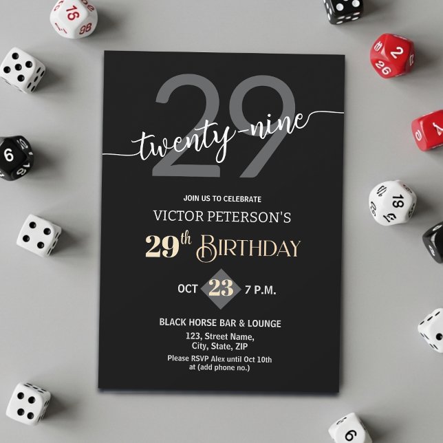 Invitación Modern Black Minimalist Men 29th Birthday Party (Subido por el creador)