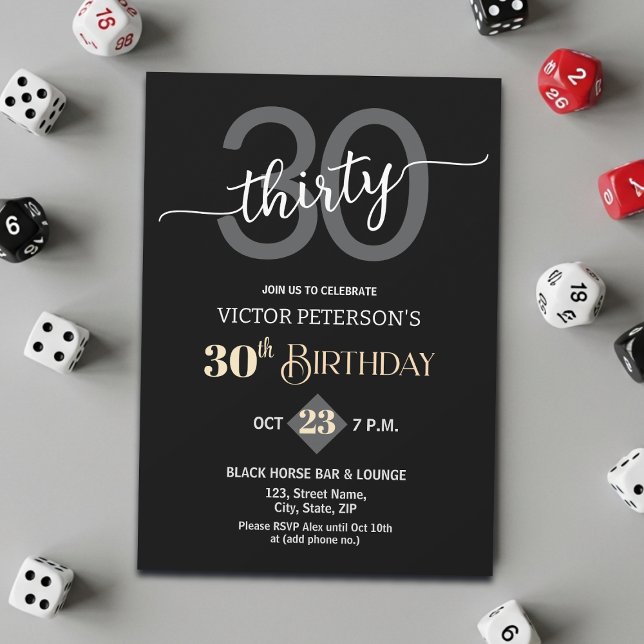 Invitación Modern Black Minimalist Men 30th Birthday Party (Subido por el creador)
