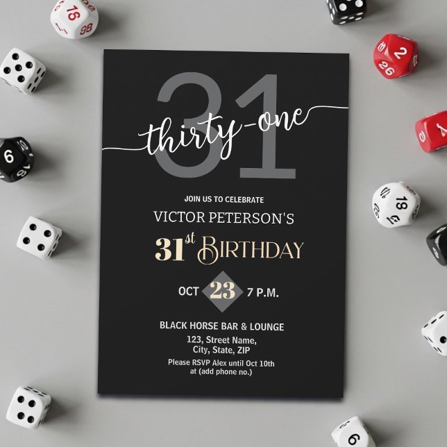 Invitación Modern Black Minimalist Men 31st Birthday Party (Subido por el creador)