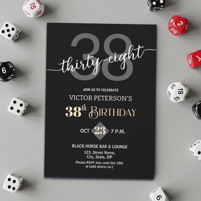 Invitación Modern Black Minimalist Men 38th Birthday Party (Subido por el creador)