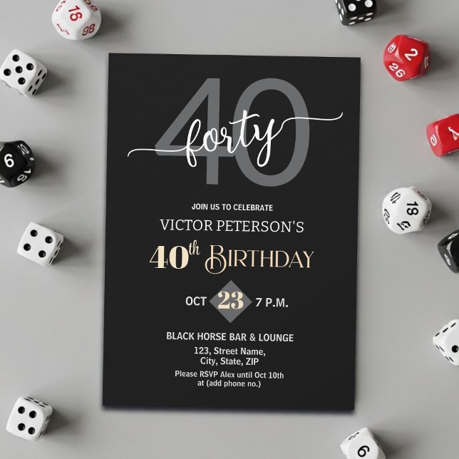 Invitación Modern Black Minimalist Men 40th Birthday Party (Subido por el creador)