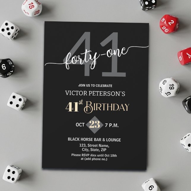 Invitación Modern Black Minimalist Men 41st Birthday Party (Subido por el creador)