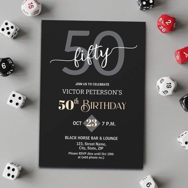 Invitación Modern Black Minimalist Men 50th Birthday Party (Subido por el creador)