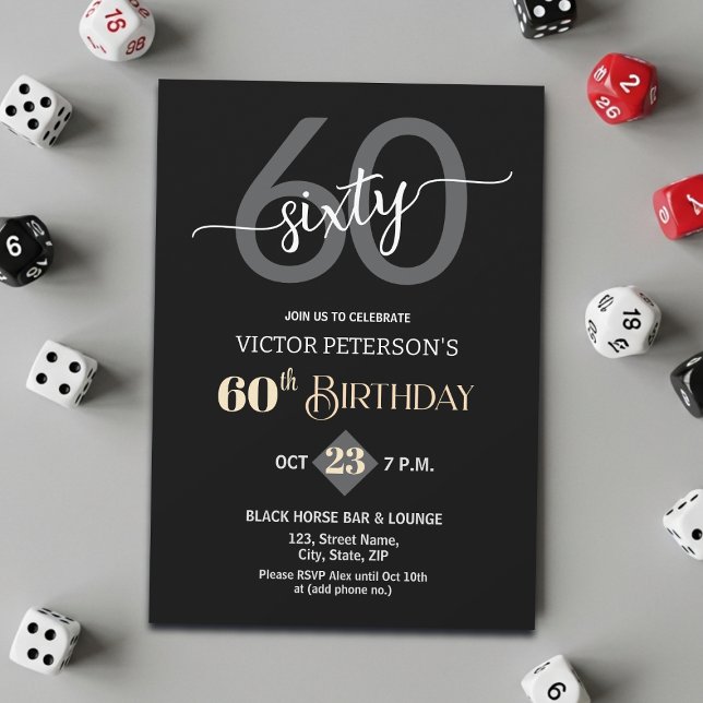 Invitación Modern Black Minimalist Men 60th Birthday Party (Subido por el creador)