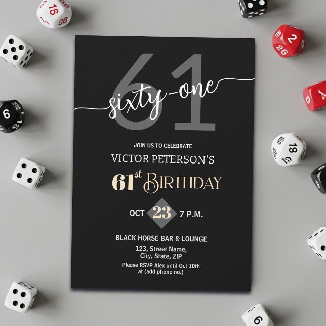 Invitación Modern Black Minimalist Men 61st Birthday Party (Subido por el creador)