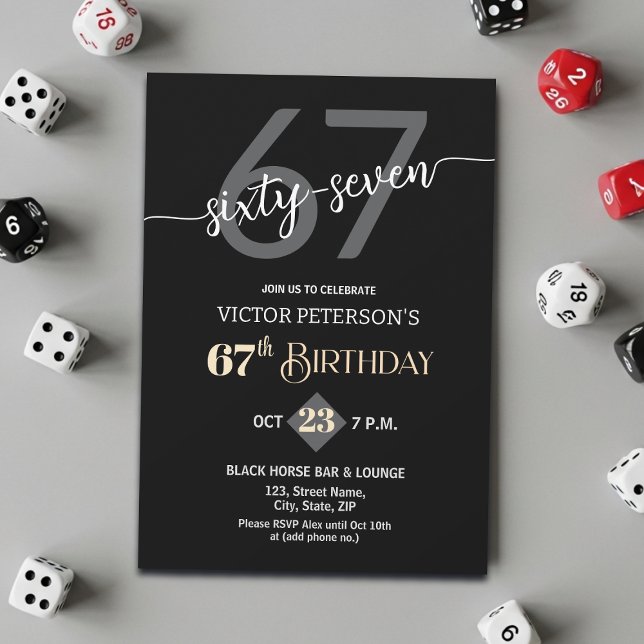 Invitación Modern Black Minimalist Men 67th Birthday Party (Subido por el creador)