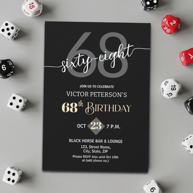 Invitación Modern Black Minimalist Men 68th Birthday Party (Subido por el creador)