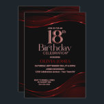 Invitación Modern Black Red 18th Birthday Party<br><div class="desc">Invite a sus amigos y seres queridos a celebrar su 18º cumpleaños con esta elegante invitación de cumpleaños en negro y rojo.</div>
