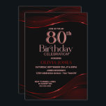 Invitación Modern Black Red 80th Birthday Party<br><div class="desc">Invita a tus amigos y seres queridos a celebrar tu cumpleaños número 80 con esta elegante invitación de cumpleaños en negro y rojo.</div>